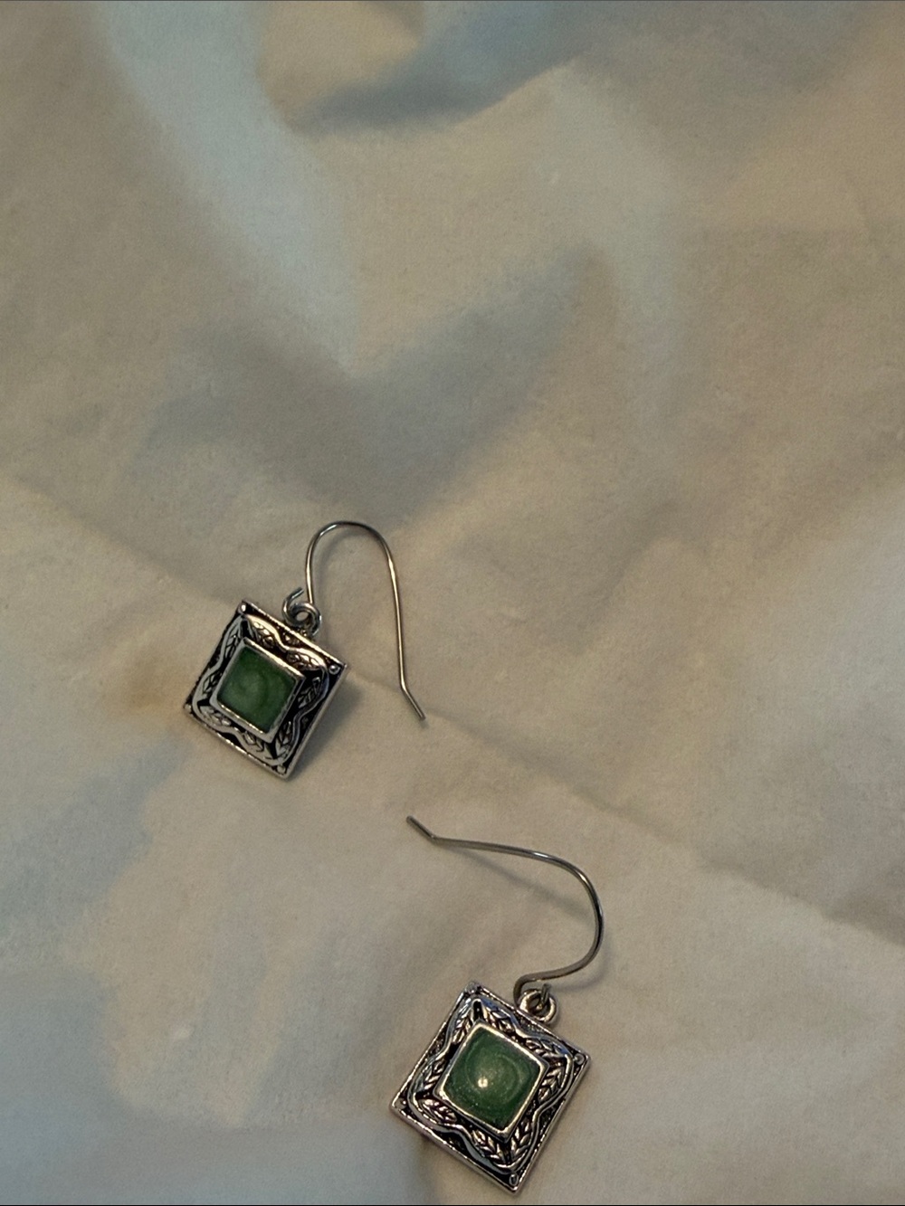 Lia Sophia green and silver frame square dangle earrings